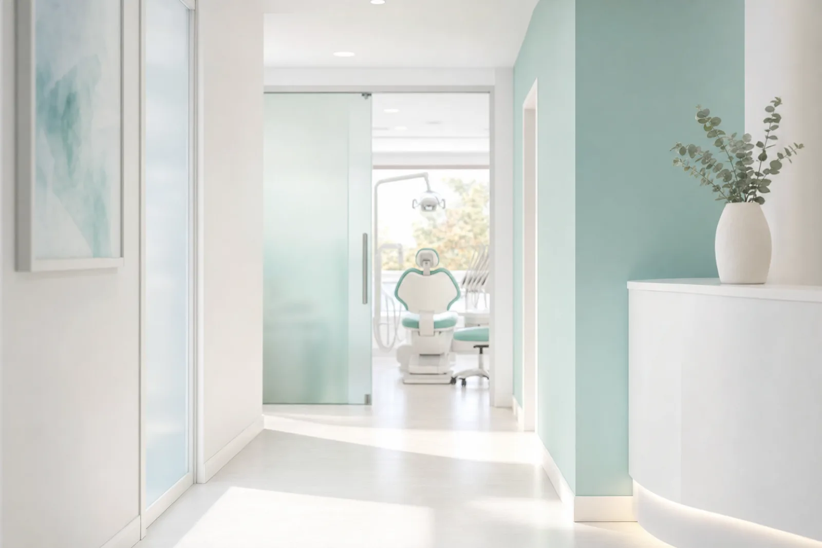 A bright modern dental clinic corridor